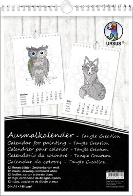Ursus AUSMALKALENDER A4,TANGLE,12BL.TIERMOTIVE BED.