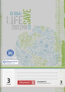 BRUNNEN Schulheft A5 Lineatur 3 mit Rand 16 Blatt Recyclingpapier