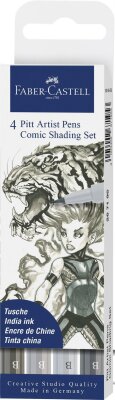 Faber Castell Tuschestift Pitt Artist Pen 4er Comic grau
