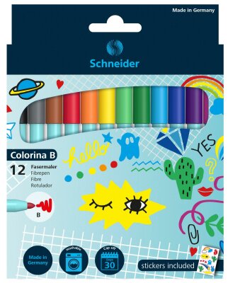 Schneider Fasermaler Colorina breit 12er Etui, farbig sortiert