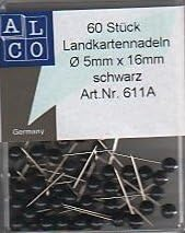 Alco Landkartennadel 16mm Ø5mm schwarz 60 Stück