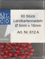 Alco Landkartennadel 16mm Ø5mm rot 60 Stück