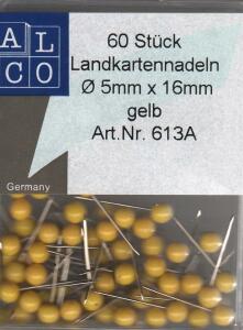 Alco Landkartennadel 16mm Ø5mm gelb 60 Stück