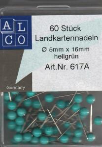 Alco Landkartennadel 16mm Ø5mm hellgrün 60 Stück
