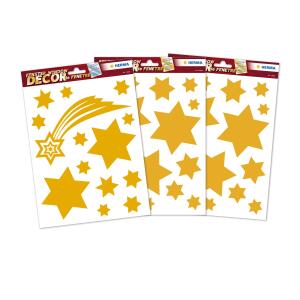 Herma Fensterbild Folie selbsthaftend und wieder ablösbar ca. A4 Größe Weihnachten Sterne gold 1 Bl 44 Stück