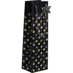 SIGEL GT030 Geschenktasche SIGEL Flasche - schwarz/silber/gold - Sterne - mit Bodeneinlage, Geschenkanhänger und farblich abgestimmten Tragekordeln - Glanzkarton, Kunststoff - 10 x 35 x 8 cm