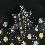 SIGEL GT030 Geschenktasche SIGEL Flasche - schwarz/silber/gold - Sterne - mit Bodeneinlage, Geschenkanhänger und farblich abgestimmten Tragekordeln - Glanzkarton, Kunststoff - 10 x 35 x 8 cm