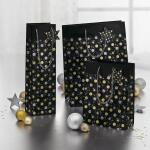 SIGEL GT030 Geschenktasche SIGEL Flasche - schwarz/silber/gold - Sterne - mit Bodeneinlage, Geschenkanhänger und farblich abgestimmten Tragekordeln - Glanzkarton, Kunststoff - 10 x 35 x 8 cm