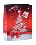 Geschenktasche groß - rot/silber - Weihnachtsbaum - 26 x 33 x 12 cm