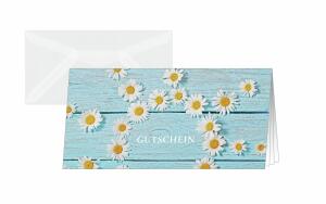 SIGEL DS102 Gutschein-Karten - Daisy - weiß/blau/gelb - DIN lang - 10 Karten + Umschläge - inkl. transparente Umschläge