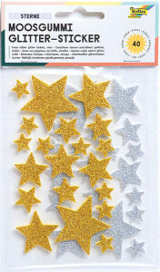 Moosgummi Glitter Sticker sort FOLIA 23792 Sterne 40ST go/sil