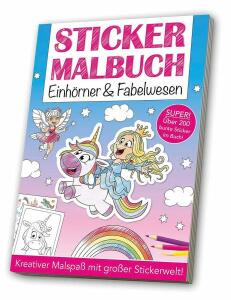 Mal und Stickerbuch A4 Einhörner und Fabelwesen - ab 3 Jahren