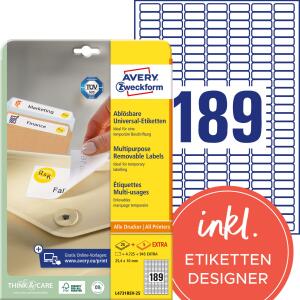 Zweckform L4731REV-25 Universal-Etiketten - 25,4 x 10 mm, weiß, 5.670 Etiketten/30 Blatt, wiederablösbar