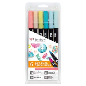 Doppelfasermaler 6er Set Dual Brush Candy Colours 0,8 u 3,3mm Spitzen