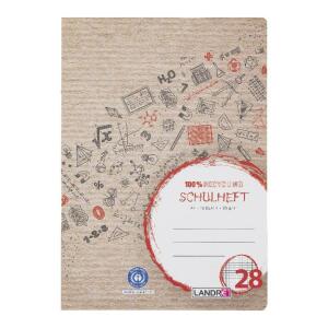 LANDRÉ Schulheft "Recycling" A4, 16 Blatt, 80 g/m², Lineatur 28 (kariert mit Rand links und rechts)