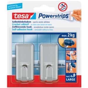 tesa Powerstrips Systemhaken - ablösbar, classic, Tragfähigkeit 2 kg, chrom