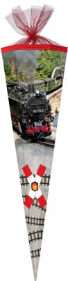 Nestler Schultüte Tüllv. 85 cm 6-eckig Dampfeisenbahn
