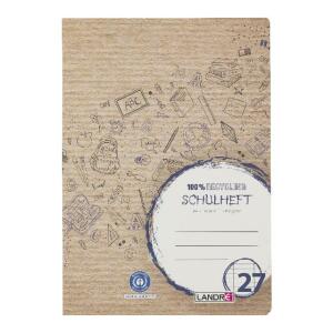 LANDRÉ Schulheft "Recycling" A4, 16 Blatt, 80 g/m², Lineatur 27 (liniert mit Rand links und  rechts)