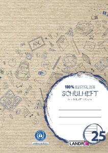 LANDRÉ Schulheft "Recycling" A4, 16 Blatt, 80 g/m², Lineatur 25 (liniert mit Rand rechts)