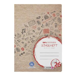 LANDRÉ Schulheft "Recycling" A4, 16 Blatt, 80 g/m², Lineatur 26 (kariert mit Rand rechts)