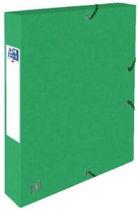 Oxford Sammelbox TOP FILE+, A4, Rückenbreite 40mm, aus 425 g/m² Karton, neue Multi’Strat Technologie bietet einzigartige Strapazierfähigkeit, flache Eckspannergummis, 3 Einschlagklappen, Rückenetikett zur Beschriftung, grün