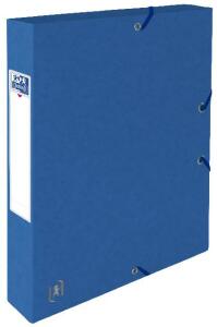 Oxford Sammelbox TOP FILE+, A4, Rückenbreite 40mm, aus 425 g/m² Karton, neue Multi’Strat Technologie bietet einzigartige Strapazierfähigkeit, flache Eckspannergummis, 3 Einschlagklappen, Rückenetikett zur Beschriftung, blau