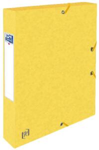 Oxford Sammelbox TOP FILE+, A4, Rückenbreite 40mm, aus 425 g/m² Karton, neue Multi’Strat Technologie bietet einzigartige Strapazierfähigkeit, flache Eckspannergummis, 3 Einschlagklappen, Rückenetikett zur Beschriftung, gelb