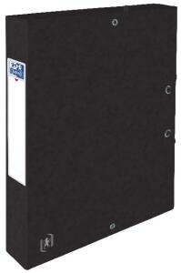 Oxford Sammelbox TOP FILE+, A4, Rückenbreite 40mm, aus 425 g/m² Karton, neue Multi’Strat Technologie bietet einzigartige Strapazierfähigkeit, flache Eckspannergummis, 3 Einschlagklappen, Rückenetikett zur Beschriftung, schwarz
