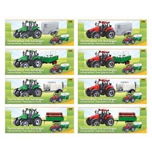 Traktor mit Anhänger rot und grün Sortiert, - 4 Verschiedene Anhänger