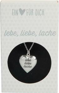 Kette mit Herzanhänger Liebe Lebe Lache - versilbert, Depesche