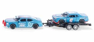 Siku Super Dodge Charger mit Dodge Challenger - SRT Racing Team, Modellauto mit Autotrailer, 34x200x51mm - ab 3 Jahren