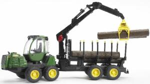 John Deere 1210E Rückezug mit 4 Baumstämmen+Greifer