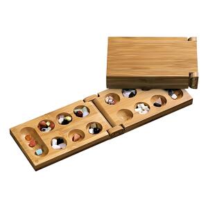 Kalaha Reisespiel 32x98x2cm aus Bambus mit verschiedenen Natursteinen