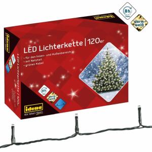 Idena LED Lichterkette 120er warmweiß,f.Innen - und Außen, ca. 20m, Abstand - Zuleitung 8m, Lampenabstand 10cm