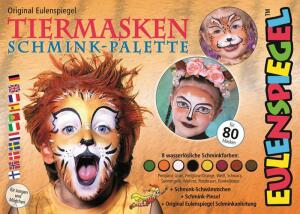 Schminkpalette Tiermasken 8 Farben, Schwamm, Pinsel