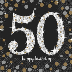 Servietten 16er 33x33cm Sparkling Celebration 50 - gold silber Amscan