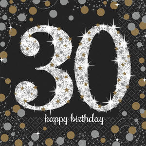 Servietten 16er 33x33cm Sparkling Celebration 30 - gold Silber Amscan