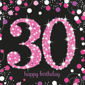 Servietten 16er 33x33cm Sparkling Celebration 30 - schwarz pink Amscan