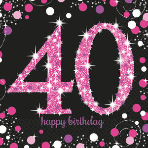 Servietten 16er 33x33cm Sparkling Celebration 40 - schwarz pink