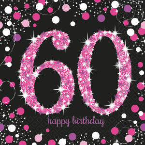 Servietten 16er 33x33cm Sparkling Celebration 60 - schwarz pink Amscan