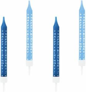 10 Geburtstagskerzen Blau mit Kerzenhalter - Happy Birthday