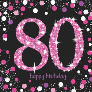 Servietten Pink 80 Jahre Celebration, 33 cm, 16er