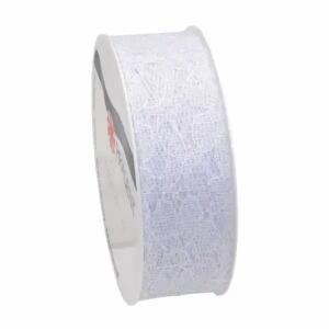 Spitzenband 3 m x 25 mm Derby, weiß - Präsent