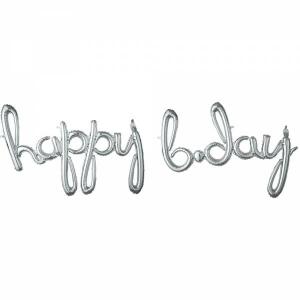 Folienballon Wort Happy Bday, Silber