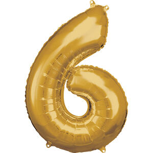 Folienballon Zahl 6 gold 55x88cm - Riethmüller, Nachfolger für 10053565