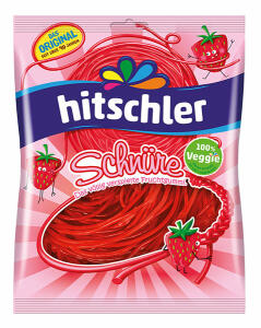 Hitschler Schnüre 125g Erbeere ohne Gelantine - Fruchtgummi, laktosefrei, vegan, vegetarisch