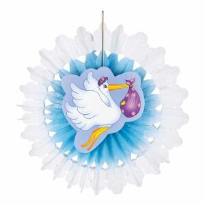 Fächer hellblau 50 cm mit Storch und Baby