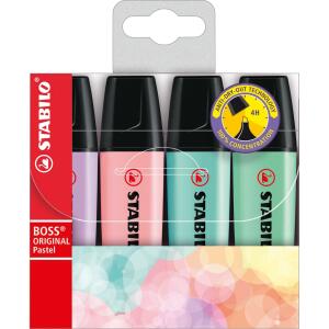 STABILO BOSS ORIGINAL Pastel 4er Etui rosiges Rouge Schimmer von Lila zartes Türkis Hauch von Minzgrün