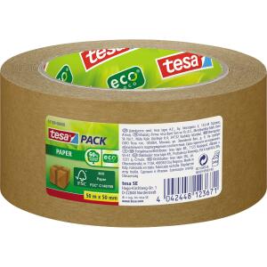 tesa Verpackungsklebeband tesapack Paper EcoLogo - Papier, 50 m x 50 mm, braun