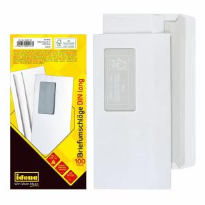 Idena BU DIN lang FSC-Mix sk,m.F.,75g/m²,100Stk. - Briefumschläge mit Fenster, DL, selbstklebend, - 100 Stück